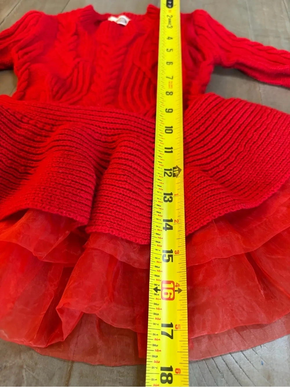 Red Holidays Sweater Cable Knit Tutu Dress with Tulle Trim